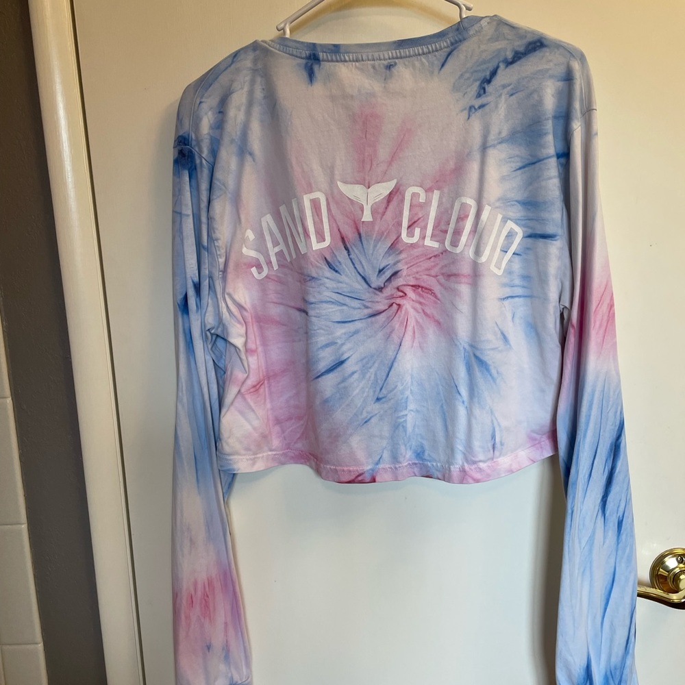 Tie-Dye Long Sleeve Cropped Tee - Blue & Pink - Picture 3 of 4